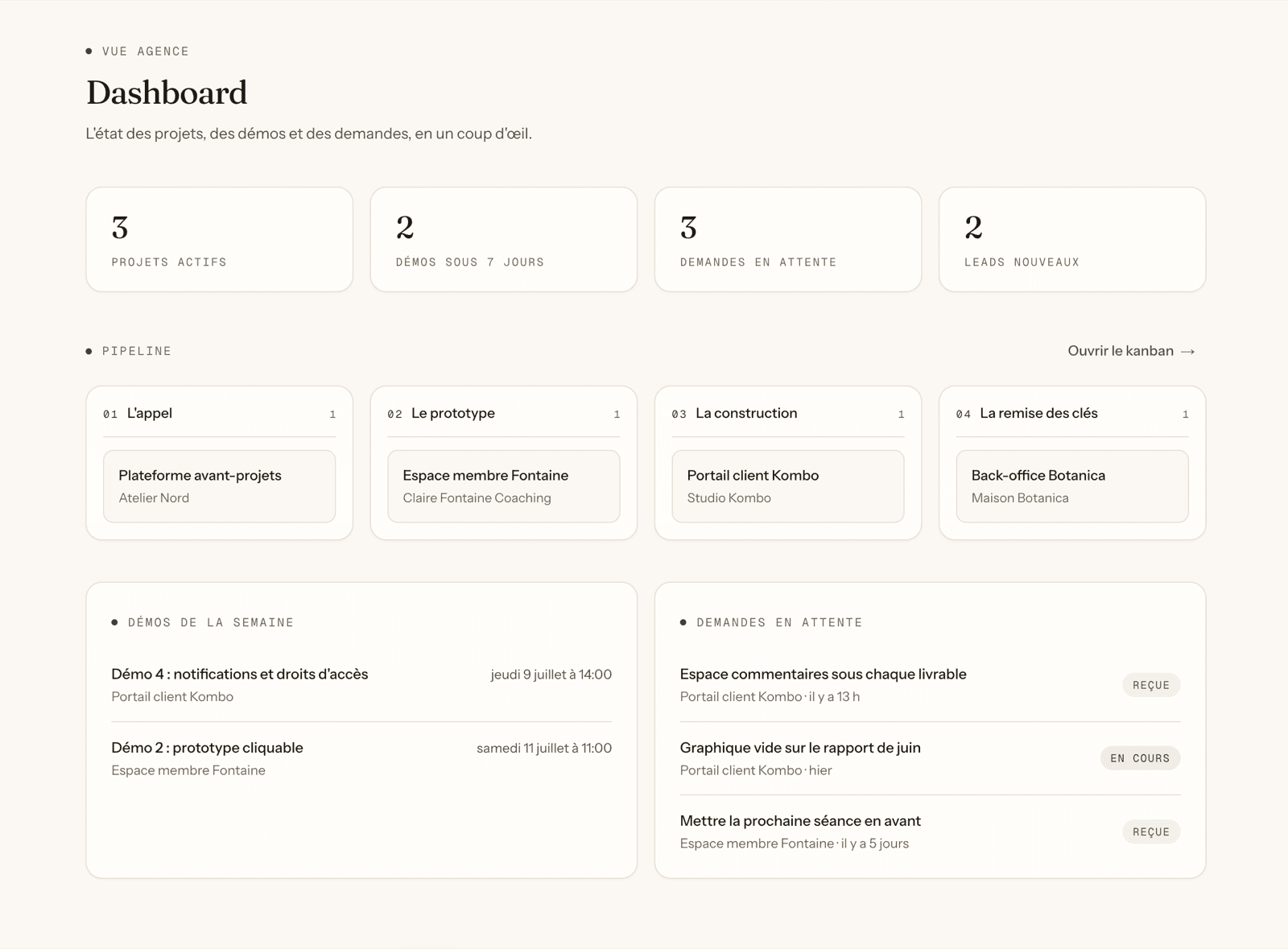 Portail client pour agence de génération de leads
